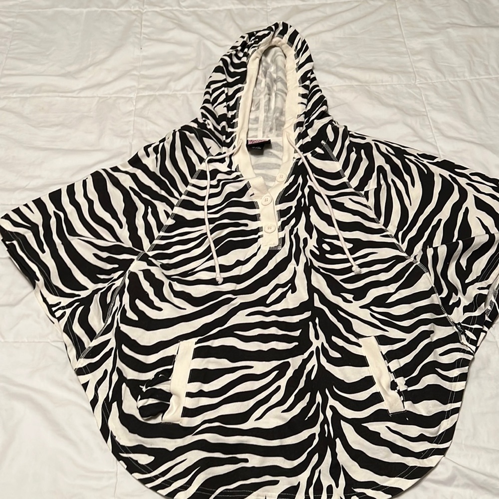 Zebra Hooded Poncho with Pockets